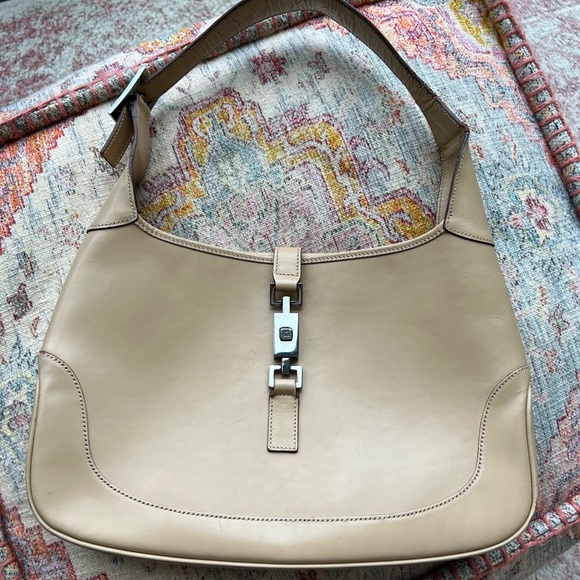 Gucci Handbags - Gucci Beige Leather Hobo Bag with Silver Hardware
